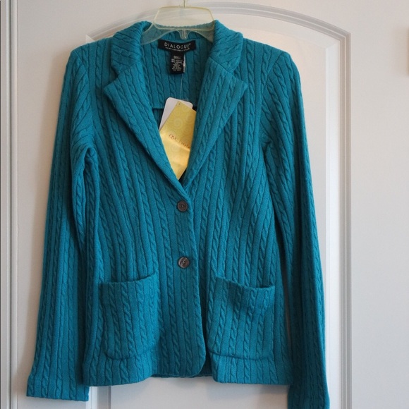 Dialogue Cardigan Sweater- Turquoise Small - Picture 2 of 5